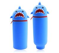 DEZP 1 Pièce Kawaii Étui École 2 En 1 En Silicone Souple, 18.5 * 6.5 Cm Porte-Stylos De Table, Thème Animaux Trousse Pour Legami Stylo Fermeture À Glissière, Crayons Crayons Stylos (Requin bleu)