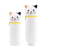 DEZP 1 Pièce Kawaii Étui École 2 en 1 en Silicone Souple, 18.5 * 6.5 Cm Porte-Stylos De Table, Thème Animaux Trousse pour Legami Stylo Fermeture À Glissière, Crayons Crayons Stylos (Chaton)