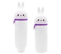 DEZP 1 Pièce Kawaii Étui École 2 En 1 En Silicone Souple, 18.5 * 6.5 Cm Porte-Stylos De Table, Thème Animaux Trousse Pour Legami Stylo Fermeture À Glissière, Crayons Crayons Stylos (lapin)