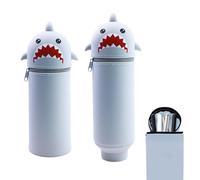 DEZP 1 Pièce Kawaii Étui École 2 en 1 en Silicone Souple, 18.5 * 6.5 Cm Porte-Stylos De Table, Thème Animaux Trousse pour Legami Stylo Fermeture À Glissière, Crayons Crayons Stylos (Gris Requin)