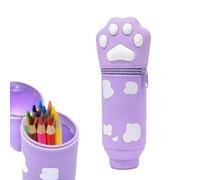 DEZP 1 Pièce Kawaii Étui École 2 en 1 en Silicone Souple, 18.5 * 6.5 Cm Porte-Stylos De Table, Thème Patte De Chat Trousse pour Legami Stylo Fermeture À Glissière, Crayons Crayons Stylos(Violet,C)