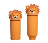 DEZP Kawaii Étui École 2 En 1 En Silicone Souple, 18.5 * 6.5 Cm Porte-Stylos De Table, Série Animale Trousse Pour Legami Stylo Fermeture À Glissière, Trousse Pour Crayons Stylos(lion,E)