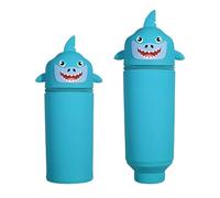 DEZP Kawaii Étui École 2 En 1 En Silicone Souple, 18.5 * 6.5 Cm Porte-Stylos De Table, Série Animale Trousse Pour Legami Stylo Fermeture À Glissière, Trousse Pour Crayons Stylos(requin,D)