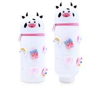 DEZP Kawaii Étui École 2 En 1 En Silicone Souple, 18.5 * 6.5 Cm Porte-Stylos De Table,Trousse Pour Legami Stylo Fermeture À Glissière, Trousse Pour Crayons Stylos(vache laitière,M)