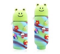 DEZP Kawaii Étui École 2 en 1 en Silicone Souple, 18.5 * 6.5 Cm Porte-Stylos De Table, Trousse pour Legami Stylo Fermeture À Glissière, Trousse pour Crayons Stylos(Grenouille,L)