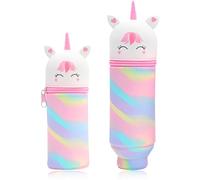 DEZP Kawaii Étui École 2 en 1 en Silicone Souple, 18.5 CM Porte-Stylos De Table, Trousse pour Legami Stylo Fermeture À Glissière, Trousse pour Crayons Stylos(Licorne,J)