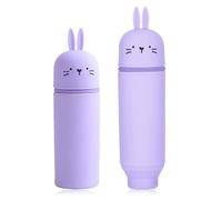 DEZP Kawaii Étui École 2 en 1 en Silicone Souple, 18.5 CM Porte-Stylos De Table, Trousse pour Legami Stylo Fermeture À Glissière, Trousse pour Crayons Stylos(Violetlapin,G)