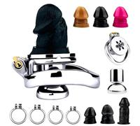 DFADSVCNM Cage de chasteté plate en métal avec gode en silicone, cage de chasteté SM négative, ceinture de chasteté, ensemble sexuel for hommes et lesbiennes(Black,Dildo M/40 Ring)