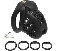 DFADSVCNM Cage de chasteté SM 3D en résine avec 4 anneaux péniens, ensemble de bondage, cage de chasteté respirante SM, jouet sexuel for hommes et couples(Black-m-rund Ring)