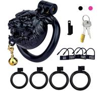 DFADSVCNM Cage de chasteté SM en forme de tête de tigre avec 4 anneaux péniens, ensemble de bondage for hommes SM jouets sexuels for hommes et couples(Schwarz)