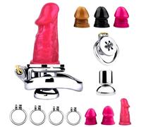DFADSVCNM Cage de chasteté SM négative, cage à pénis en métal avec gode en silicone, ceinture de chasteté, for hommes et lesbiennes(Pink,Dildo L/40 Ring)