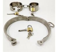 DFADSVCNM Collier verrouillable BDSM en acier avec menottes et menottes for chevilles et poignets - Ensemble de bondage en métal lourd for couples(2 Fesseln Set,Frauen)