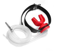 DFADSVCNM Masque en cuir SM avec plug pénien, dilatateur, entonnoir for pisser, sexe oral, bondage, bâillon buccal, jouets sexuels érotiques BDSM for femmes, hommes et couples(Rot)