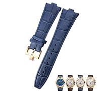 DFAMIN Bracelet de montre à Interface convexe en cuir véritable 25-9mm pour Vacheron Constantin outre-mer bracelets de montre en Grain de bambou noir bleu marron(Light blue rose,25-8mm)