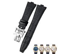 DFAMIN Bracelet de montre à Interface convexe en cuir véritable 25-9mm pour Vacheron Constantin outre-mer bracelets de montre en Grain de bambou noir bleu marron(Dark blue silver,25-8mm)