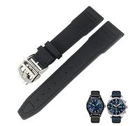 DFAMIN Bracelet de montre en cuir et Fiber de Nylon, 20mm 21mm 22mm, adapté à la grande montre pilote IWC IW377729 IW389001, vert bleu noir(Short black,22mm)