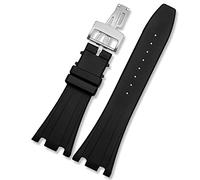DFAMIN Regarder un groupe pour AP 15703 15710 26703 Sangle en caoutchouc offshore Royal Oak 28 mm Men Bracelet Bouette pliante avec outils(Black-silver-B)