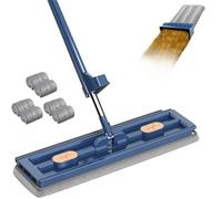 DFANCE Grande serpillère Plate,360° Rotation Balai Plat Lavage Sol avec 2/4/6 Tampons Microfibre,Surfaces avec Manche en Acier Inoxydable de 137 cm de Long Balai,Blue,6PCS Cloths