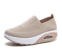 Dfcdcoo Baskets orthopédiques pour femme, baskets orthopédiques à enfiler avec coussin d'air et semelle compensée (beige, taille 39)