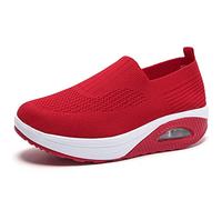 Dfcdcoo Baskets orthopédiques pour femmes, Baskets orthopédiques pour femmes, Chaussures de marche à enfiler avec coussin d'air, Sandales baskets à plateforme en mesh (Rouge, 36)