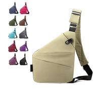 Dfcdcoo Sac de voyage antivol Wander Plus, Sac de poitrine imperméable et sac à bandoulière, Khaqi., Right Shoulde