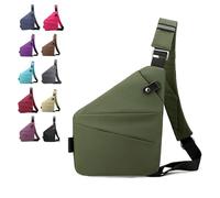 Dfcdcoo Wander Plus Sac antivol Wander Plus, sac de voyage antivol, sac de poitrine imperméable et sac à bandoulière, Vert, Left Shoulde