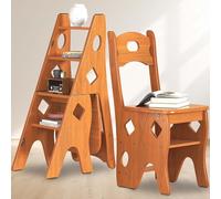 DFENG Chaise de bibliothèque pliante en bois massif - Tabouret pliable à 4 marches - Charge maximale : 180 kg - 4 marches d'escalade - Support d'exposition - Marron - 46 x 34 x 87 cm