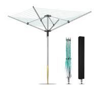 DFENG Séchoir à linge rotatif - Avec douille de sol - 50 m - 4 bras - Extra large - Pour le jardin et l'extérieur