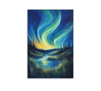 DFENILROP Aurores Boréales Tableau Mural, Rivière en Forêt Affiche Œuvre D'art | Impression Image Sur Toile, Beautiful Décor Intérieure Pour Salon Couloir, Cadeau 16x24inch(40x60cm)