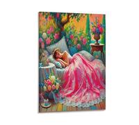 DFENILROP Belle au Bois Dormant Tableau Mural, Princesse Rose Affiche Œuvre D'art | Impression Image Sur Toile, Classique Décor Maison Pour Salon Chambre, Cadeau 08x12inch(20x30cm)