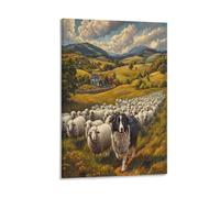 DFENILROP Border Collie Tableau Mural, Pastorale Paysage Affiche Œuvre D'art | Impression Image Sur Toile, Spéciale Décor Intérieure Pour Chambre Couloir, Cadeau 08x12inch(20x30cm)
