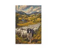 DFENILROP Border Collie Tableau Mural, Pastorale Paysage Affiche Œuvre D'art | Impression Image Sur Toile, Spéciale Décor Intérieure Pour Salon Couloir, Cadeau 20x30inch(50x75cm)