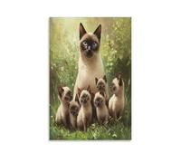 DFENILROP Chat Siamois Tableau Mural, Famille Chaleureuse Affiche Œuvre D'art | Impression Photo Sur Toile, Moderne Décor Maison Pour Salon Chambre, Cadeau 24x36inch(60x90cm)