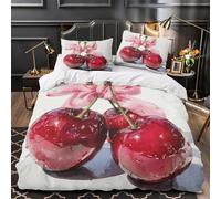DFENILROP Cherry Bow Housse de Couette Microfibre Résistante 3D Effet 3 Pièces 2xTaies Ultra Douce Watercolor Still Life Ensemble De Literie Hypoallergique Entretien Facile for Femmes King（220x240cm）
