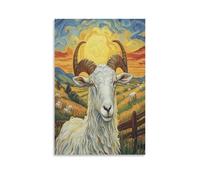 DFENILROP Chèvre Tableau Mural, Pastorale au Crépuscule Affiche Œuvre D'art | Impression Image Sur Toile, Beautiful Décor Maison Pour Salon Couloir, Cadeau 20x30inch(50x75cm)