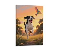 DFENILROP Chien And Bird Tableau Mural, Heureux Animaux Affiche Œuvre D'art | Impression Image Sur Toile, Classique Décor Maison Pour Salon Couloir, Cadeau 24x36inch(60x90cm)