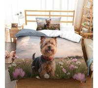 DFENILROP Chien Yorkshire | Animal Réaliste Ensemble Literie Microfibre Imprimée Housse de Couette Unique Et Taies, Fermeture Éclair Cachée, Hypoallergénique, pour Adultes & Enfants Single（135x200cm）