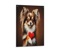 DFENILROP Chihuahua à Longue Fourrure Tableau Mural, Cœur Rouge D'Amour Affiche Œuvre D'art | Impression Image Sur Toile, Classique Décor Maison Pour Chambre Couloir, Cadeau 08x12inch(20x30cm)