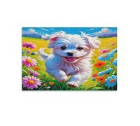 DFENILROP Chiot en Course Tableau Mural, Fleur Sauvage Multicolore Affiche Œuvre D'art | Impression Image Sur Toile, Classique Décor Intérieure Pour Salon Couloir, Cadeau 20x30inch(50x75cm)