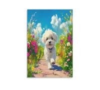 DFENILROP Chiot Maltese Tableau Mural, Chien Mignon Affiche Œuvre D'art | Impression Image Sur Toile, Beautiful Décor Maison Pour Salon Couloir, Cadeau 16x24inch(40x60cm)