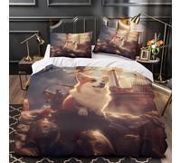 DFENILROP Corgi on Ship Housse de Couette Microfibre Hypoallergique 3D Imprimé 3 Pièces 2 Taies Super Douce Fantasy Adventure Linge de Lit Respirante Résistante for Filles Ado Single（140x200cm）