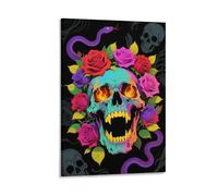DFENILROP Crâne et Serpent Tableau Mural, Terreur Affiche Œuvre D'art | Impression Image Sur Toile, Unique Décor Maison Pour Salon Chambre, Cadeau 12x18inch(30x45cm)