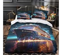 DFENILROP Cruise Ship Night Parure Lit 3D Microfibre 3Pcs 2xTaies Douce Fantasy Space Voyage Housse Couette Hypoallergique Entretien Fac for Garçons Filles Single(140x200)