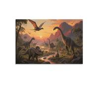 DFENILROP Dinosaure Préhistoire Tableau Mural, Paysage Jurassique Affiche Œuvre D'art | Impression Image Sur Toile, Spéciale Décor Intérieure Pour Salon Couloir, Cadeau 16x24inch(40x60cm)