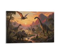 DFENILROP Dinosaure Préhistoire Tableau Mural, Paysage Jurassique Affiche Œuvre D'art | Impression Image Sur Toile, Elégante Décor Maison Pour Chambre Couloir, Cadeau 08x12inch(20x30cm)