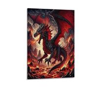 DFENILROP Dragon de Feu Épique Tableau Mural, Bête Volcanique Sombre Affiche Œuvre D'art | Impression Photo Sur Toile, Moderne Décor Intérieure Pour Salon Couloir, Cadeau 20x30inch(50x75cm)