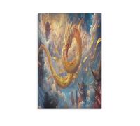 DFENILROP Dragon Doré Tableau Mural, Chinois Affiche Œuvre D'art | Impression Image Sur Toile, Moderne Décor Intérieure Pour Salon Couloir, Cadeau 24x36inch(60x90cm)