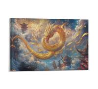 DFENILROP Dragon Doré Tableau Mural, Chinois Affiche Œuvre D'art | Impression Image Sur Toile, Moderne Décor Intérieure Pour Salon Chambre, Cadeau 20x30inch(50x75cm)
