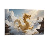 DFENILROP Dragon Or Chinois Tableau Mural, Animal Mythique Affiche Œuvre D'art | Impression Photo Sur Toile, Classique Décor Maison Pour Salon Chambre, Cadeau 08x12inch(20x30cm)