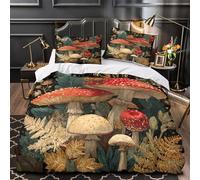 DFENILROP Fairy Mushrooms Housse de Couette 3D Effet Microfibre 3 Pièces 2 Taies Ultra Douce Vintage Botanical Linge de Lit Super Douce Résistante for Enfant Double（200x200cm）